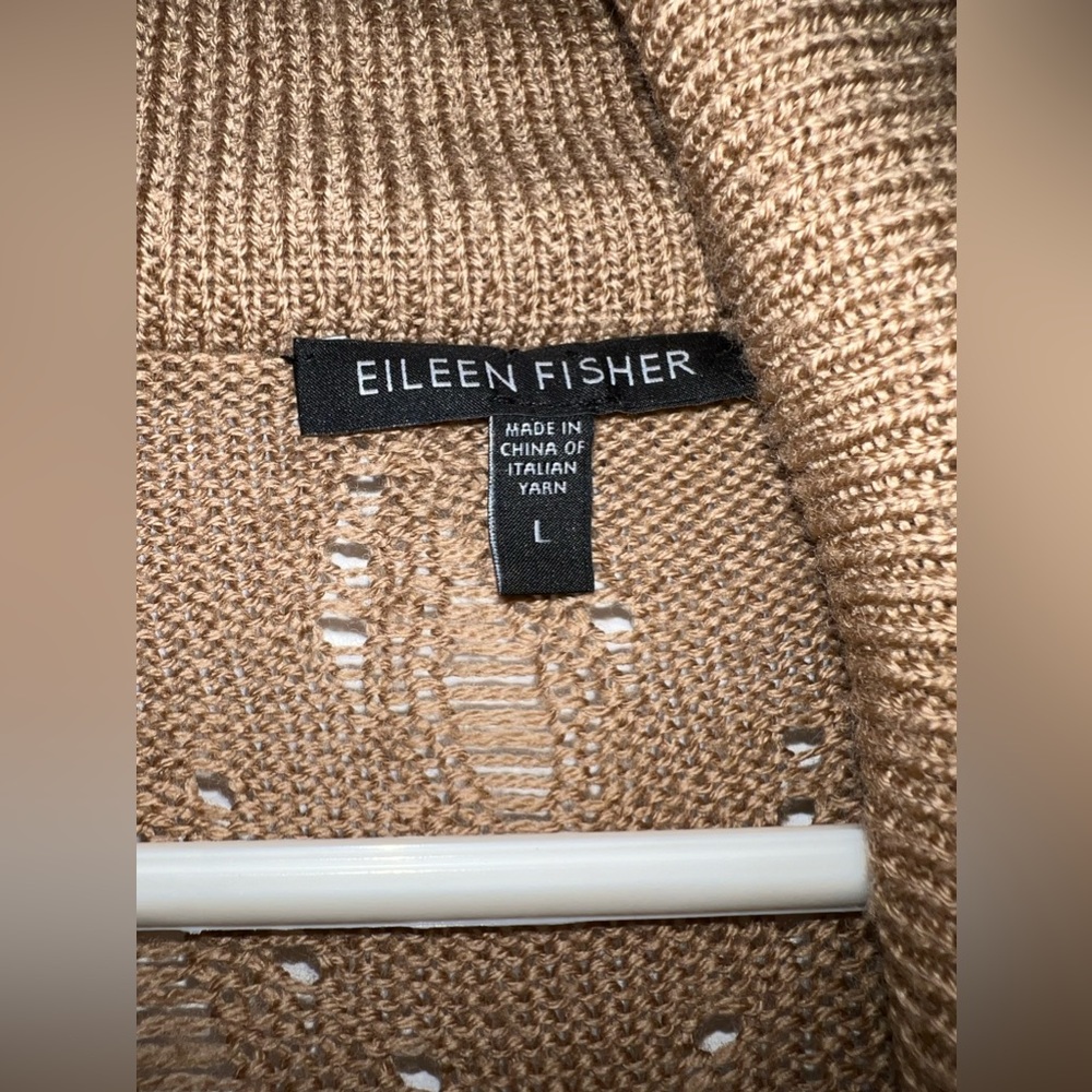EUC Eileen Fisher Women's Brown Merino Wool Knit Cardigan Sweater Large - Picture 2 of 8